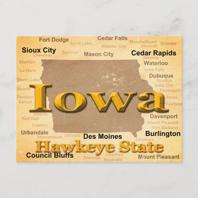 Cartão Postal Silhouette do Mapa do Orgulho do Estado de Iowa Ag (Frente)