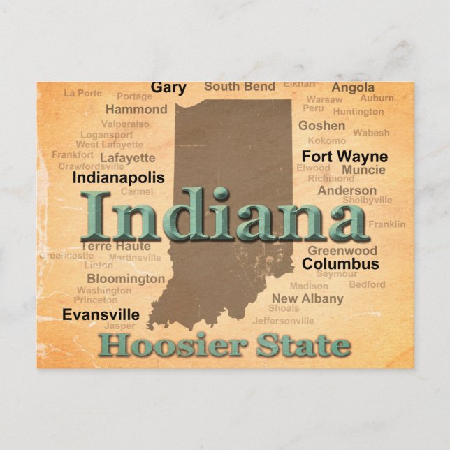 Cartão Postal Silhouette do Mapa do Orgulho Estatal de Indiana E (Frente)