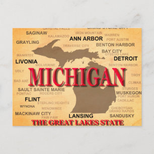 Cartão Postal Silhouette do Mapa do Orgulho Estatal de Michigan