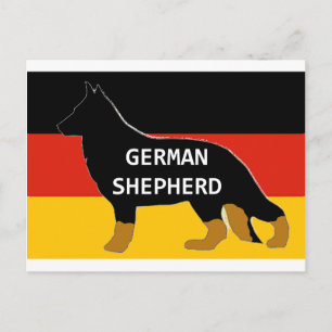 Cartão Postal Silhouette do nome do german shepherd no flag bico
