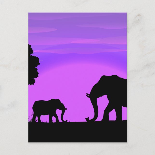Cartão Postal Silhouette Elephants (Frente)