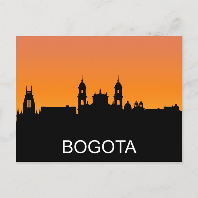 Cartão Postal Silhueta Bogota, ilustração do pôr do sol de verão (Frente)