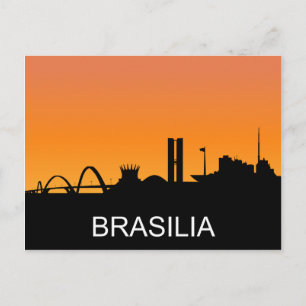 Cartão Postal Silhueta Brasília, pôr do sol de verão, ilustra