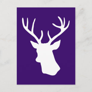 Cartão Postal Silhueta da Cabeça de Cervo Branco - Roxo Escuro