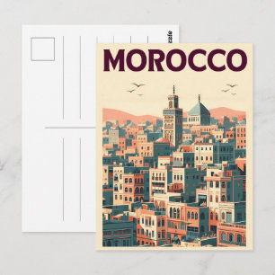 Cartão Postal silhueta da cidade antiga de Marrakesh com present