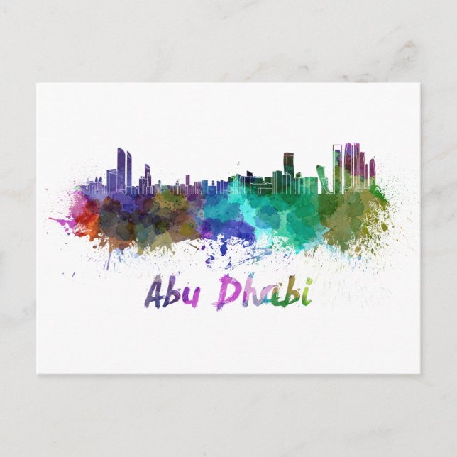 Cartão Postal silhueta de Abu Dhabi em aquarela (Frente)