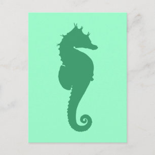 Cartão Postal Silhueta de Cavalo-Marinho Verde