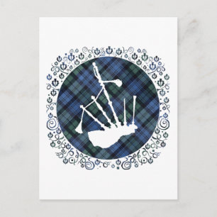 Cartão Postal Silhueta de Gaita de Foles em Tartan