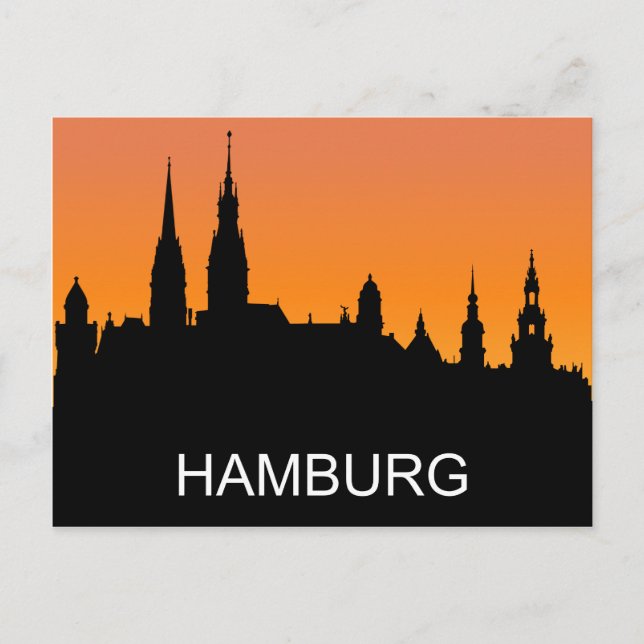Cartão Postal Silhueta de Hamburgo, pôr do sol de verão, ilustra (Frente)
