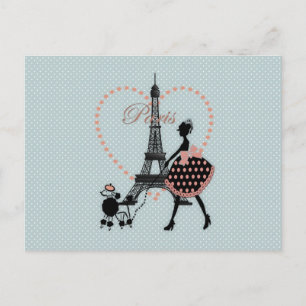 Cartão Postal Silhueta de menina romântica fofa vintage caminhan