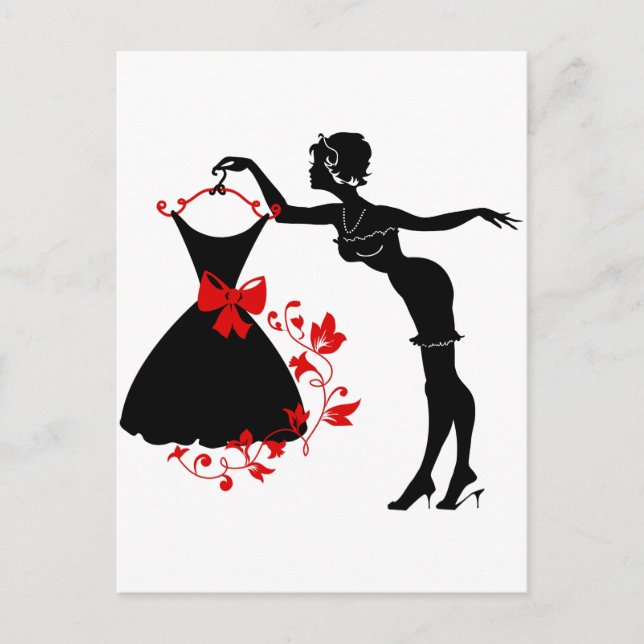 Cartão Postal Silhueta de na moda empanada elegante com vestido (Frente)