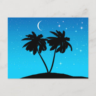 Cartão Postal Silhueta de Palmeira Contra o Azul do Entardecer