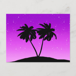 Cartão Postal Silhueta de Palmeira Contra o Crepúsculo Roxo