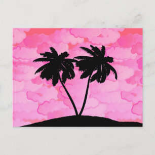 Cartão Postal Silhueta de Palmeira Contra o Rosa do Amanhecer co