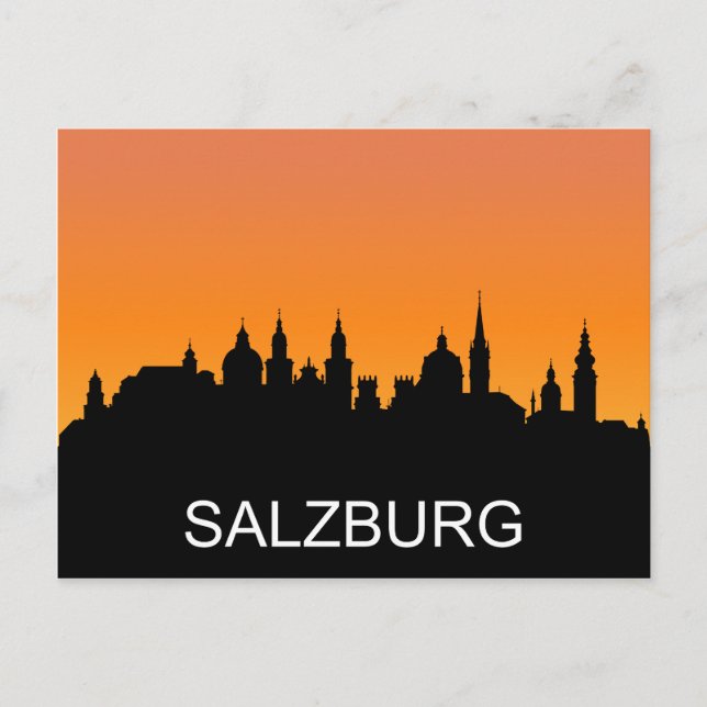 Cartão Postal Silhueta de Salzburgo, ilustração do pôr do sol de (Frente)