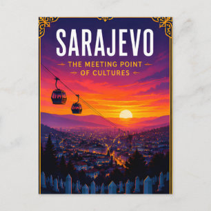 Cartão Postal 🌅 Silhueta de Sarajevo ao Pôr do Sol Memória de V