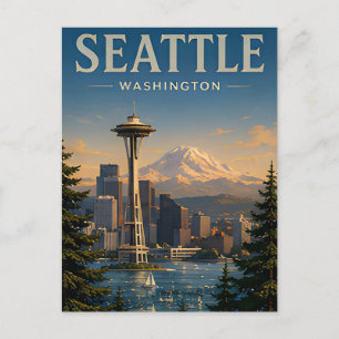 Cartão Postal 💚 Silhueta de Seattle Estilo Moderno do Noroeste