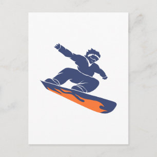 Cartão Postal Silhueta de snowboarder - Escolha a cor do fundo