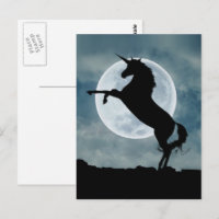 Silhueta de Unicórnio Céu Noturno Lua Cheia