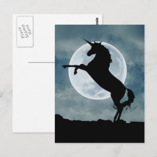Cartão Postal Silhueta de Unicórnio Céu Noturno Lua Cheia