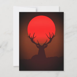 Cartão Postal Silhueta de Veado com Pôr do Sol Vermelho Fervoros