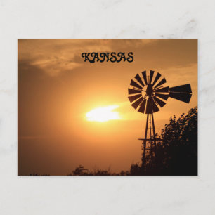 Cartão Postal Silhueta de Windmill do Kansas com Placa Postada S