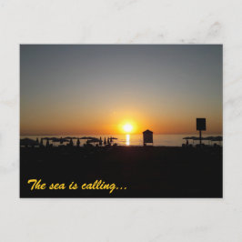 Cartão Postal Silhueta do Pôr do Sol de Verão Costeiro