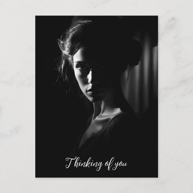 Cartão Postal Silhueta do rosto de uma mulher foto P&B (Frente)