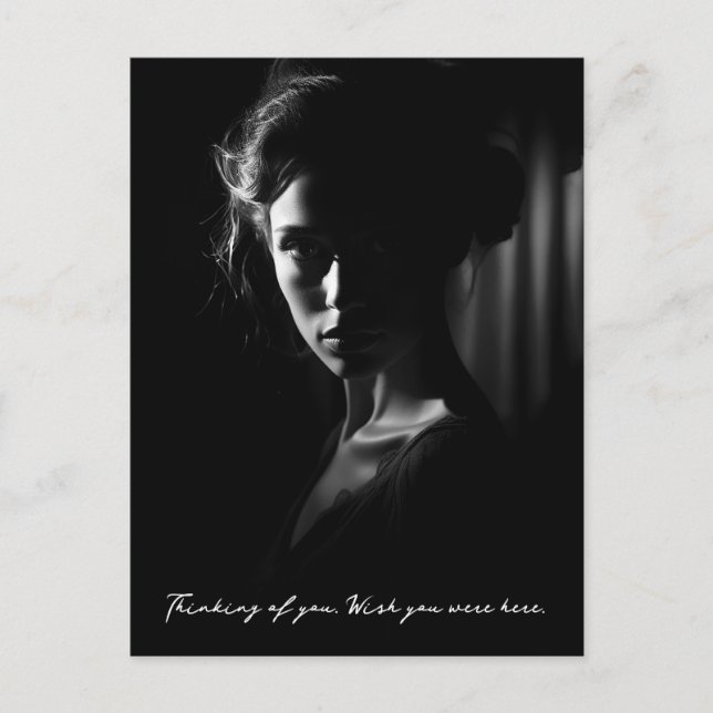 Cartão Postal Silhueta do rosto feminino Foto B&W (Frente)