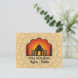 Cartão Postal Silhueta do Taj Mahal Floral Mandala