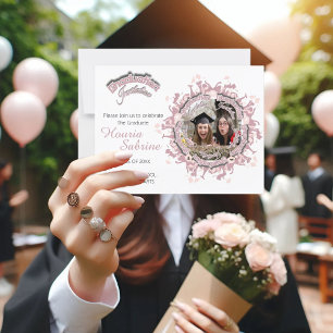 Cartão Postal Silhueta Feminina Rosa Moderno com Borda de Gradua