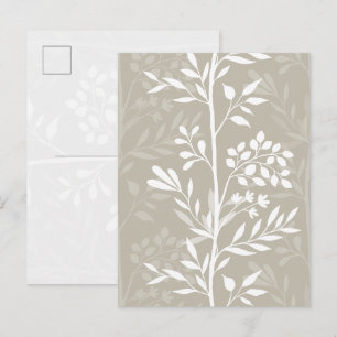 Cartão Postal Silhueta Floral Elegante Bege Neutro Minimalista