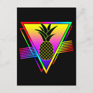Cartão Postal Silhueta Moderna Retro Abacaxi Fruta de Verão