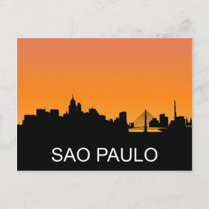 Cartão Postal Silhueta São Paulo, ilustração do pôr do sol d