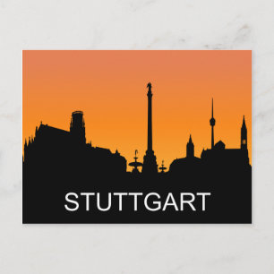 Cartão Postal Silhueta Stuttgart, pôr do sol de verão, ilustraçã