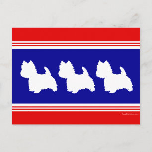 Cartão Postal Silhueta Westie Vermelho, Branco, Azul