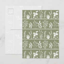 Cartão Postal Silhuetas de Plantas Verde Oliva Fofas