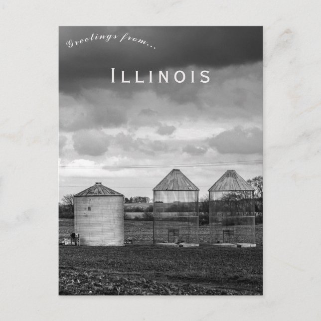 Cartão Postal Silos de Grãos em Tempo Tempestuoso em Illinois (Frente)