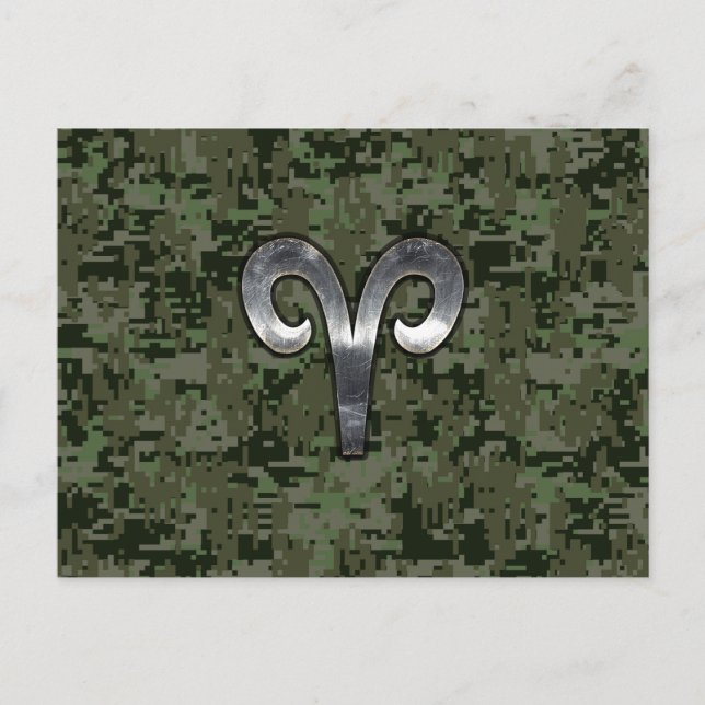 Cartão Postal Silver Aries Zodiac - Símbolo Verde Digital Camo (Frente)