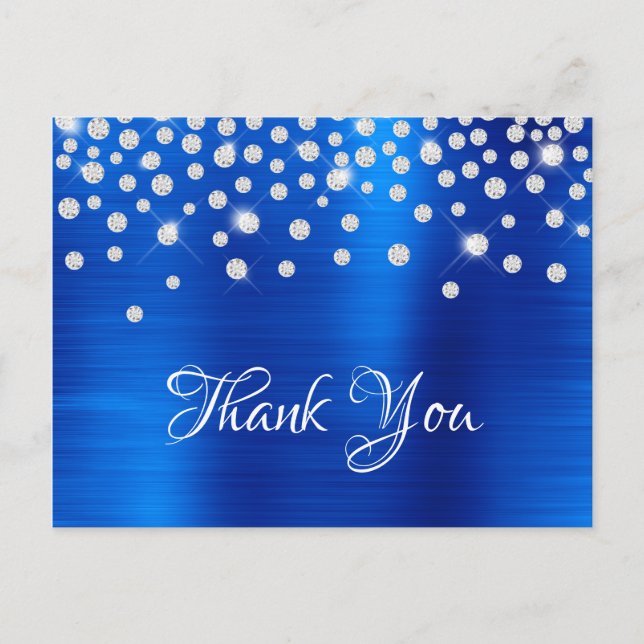 Cartão Postal Silver Diamond Confetti Royal Blue Satin Foil (Frente)