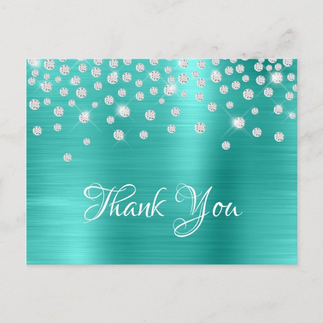Cartão Postal Silver Diamond Confetti Turquoise Satin Ombre Foil (Frente)