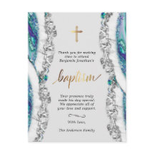 Silver e Blue Mineral Stone Baptism Obrigado