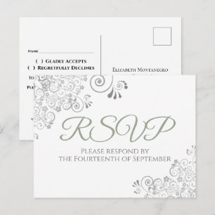 Cartão Postal Silver Frills Simple Chic Sage Green Wedding RSVP