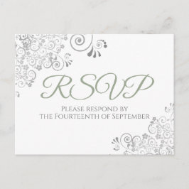 Cartão Postal Silver Frills Simple Chic Sage Green Wedding RSVP