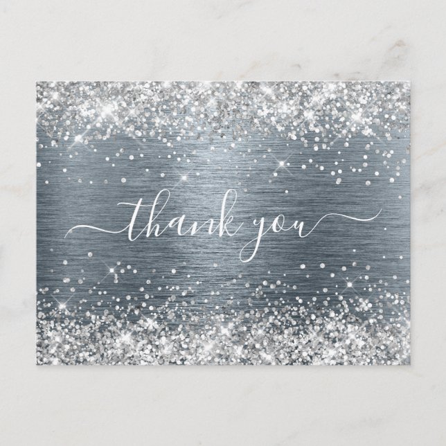 Cartão Postal Silver Glitter Slate Foil Aniversário Obrigado (Frente)