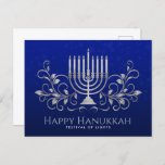 Cartão Postal Silver Menorah Swirl Ornament Happy Hanukkah<br><div class="desc">Silver Menorah Swirl Ornament Happy Hanukkah</div>