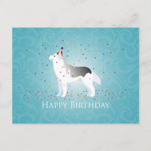 Cartão Postal Silver Siberian Husky Dog Happy Birday Design