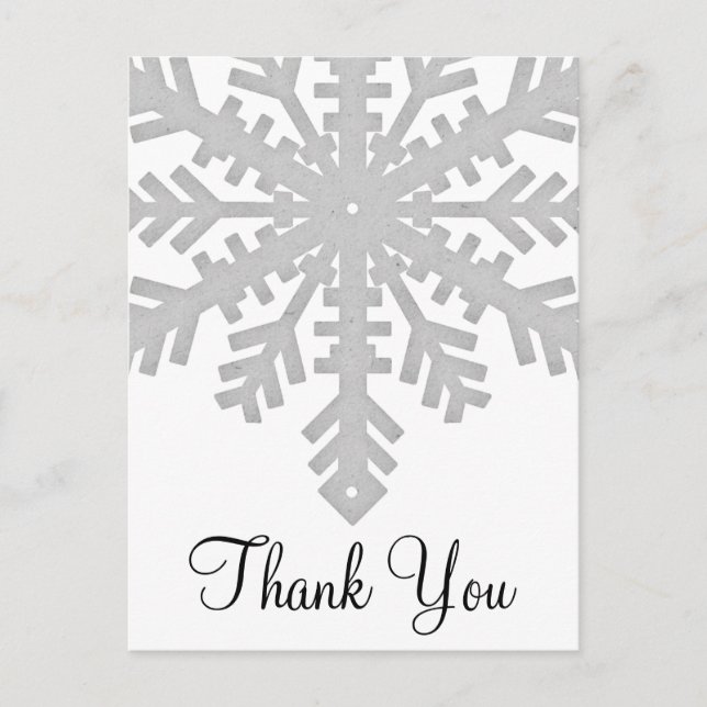 Cartão Postal Silver Snowflake Winter Obrigado Postcards (Frente)