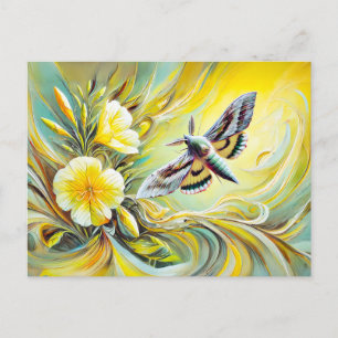 Cartão Postal Silver Y Moth com pintura a óleo de Primrose notur