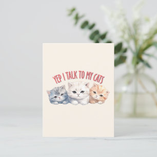 Cartão Postal Sim, falo com os meus gatos - Design de Trio Gato